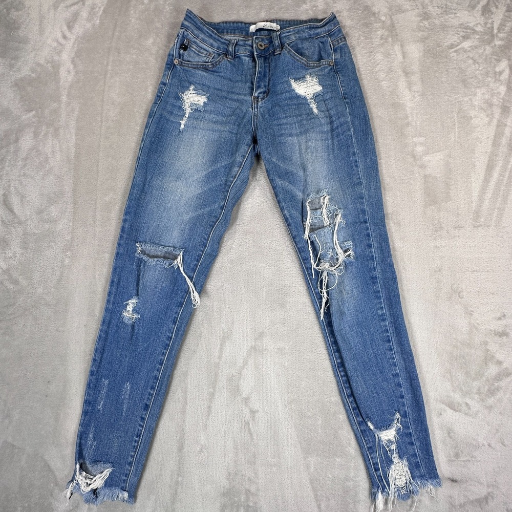 KanCan Skinny Jeans Womens 3/25 Blue Denim Cotton Stretch Distressed‎ Frayed Hem